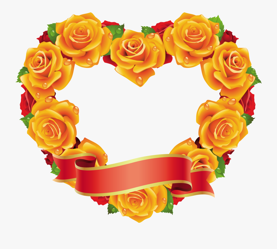Yellow And Red Roses Heart Transparent Frame - Rose Heart Frame Png, Transparent Clipart