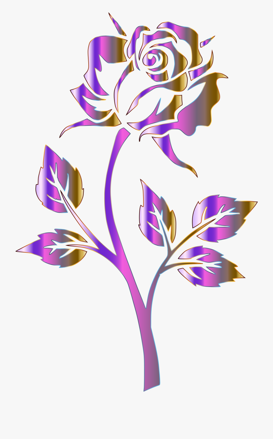 Polychromatic Rose Silhouette No Background Png Library - Clip Art Rose Flowers, Transparent Clipart
