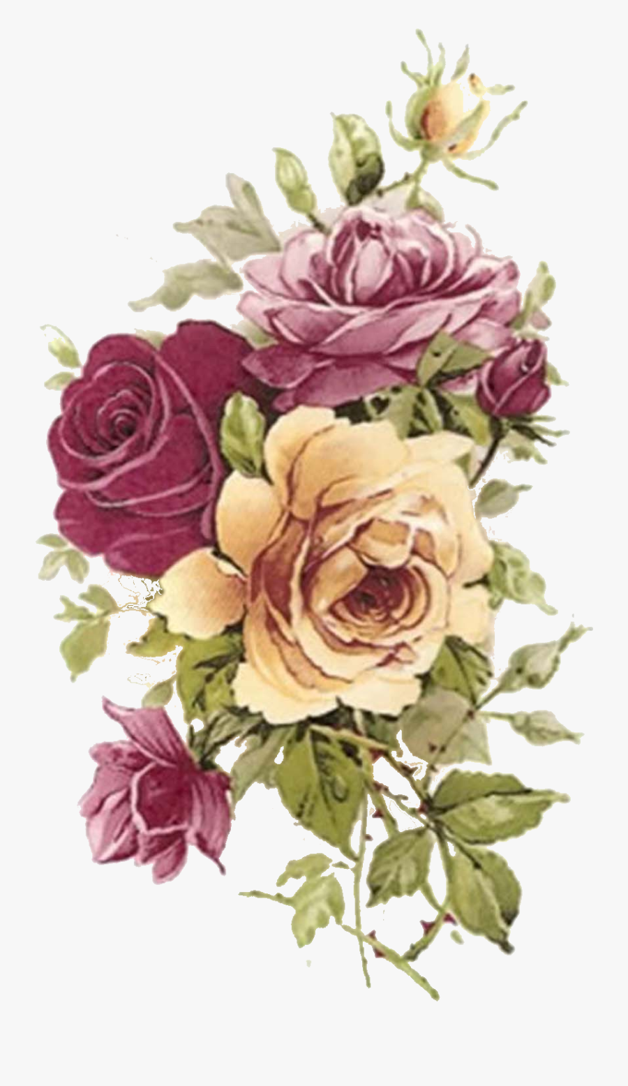 Pink Yellow Rose Select Size Waterslide Ceramic Decals - Yellow Roses Decoupage, Transparent Clipart