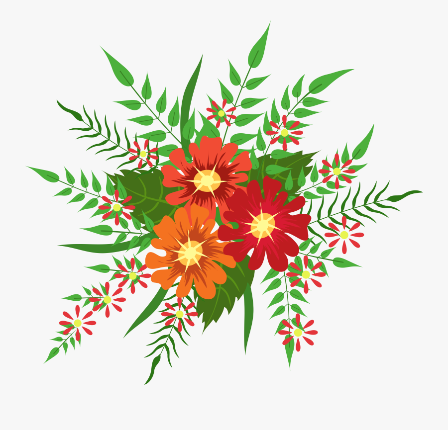 #red #redflowers #orange #leaves #fern #palm #tropical - Red Orange Flower Clip Art, Transparent Clipart