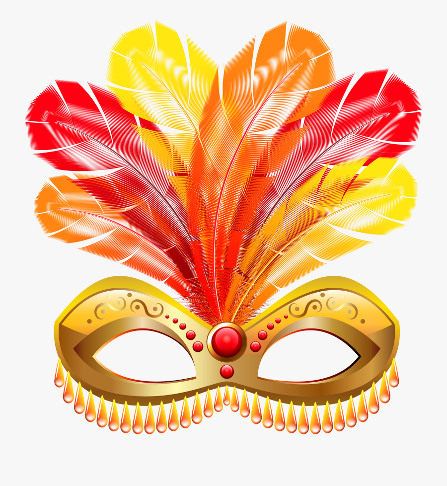 Gold Feather Carnival Mask Png Clip Art Image, Transparent Clipart