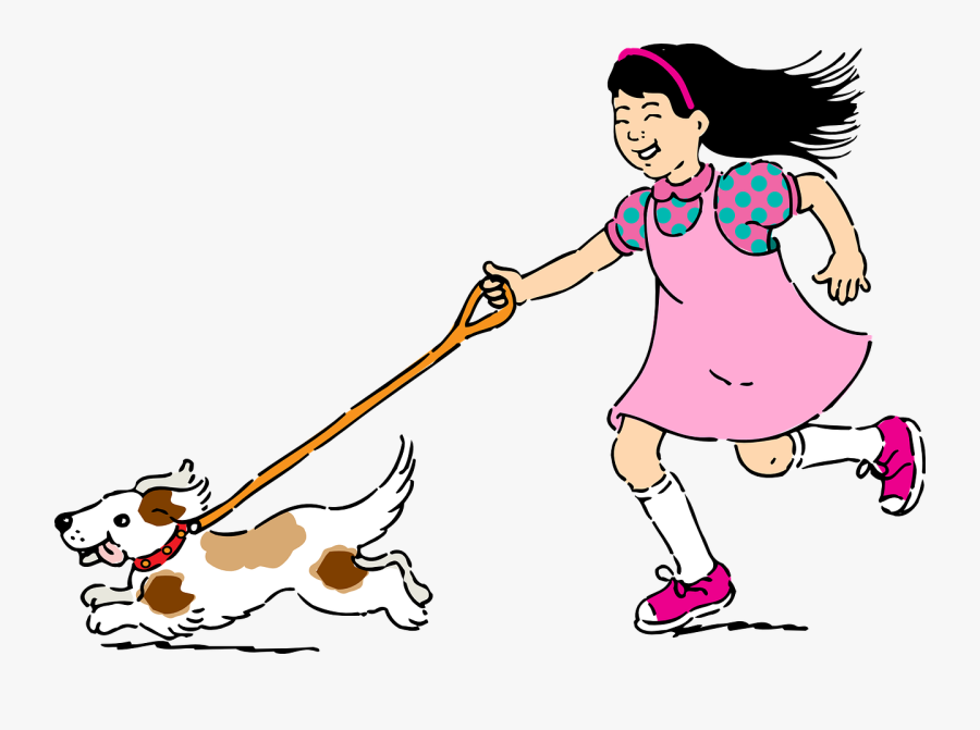 Pet, Pets, Girl, Dog, Puppy, Running, Play, Kid, Child - Take The Dog For A Walk, Transparent Clipart