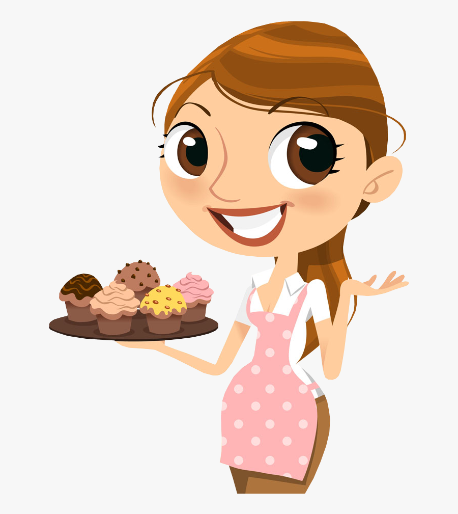 Cupcake Clipart Lady - Girl Baker Cartoon Logo, Transparent Clipart