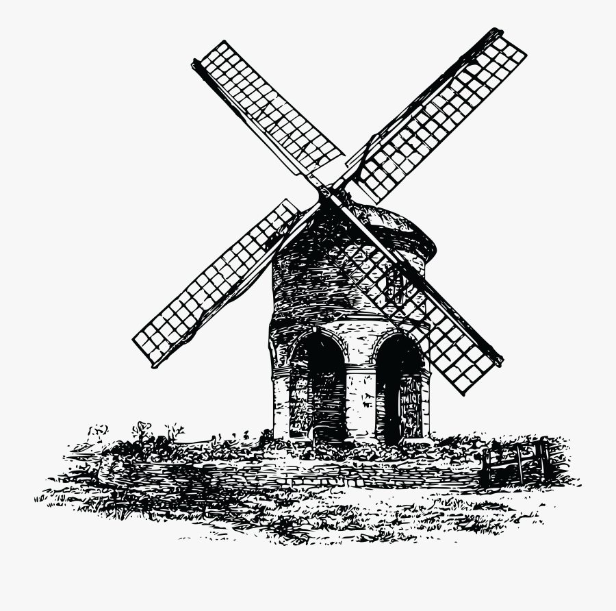 Windmill,building,line Art - Windmill Clipart Black And White, Transparent Clipart
