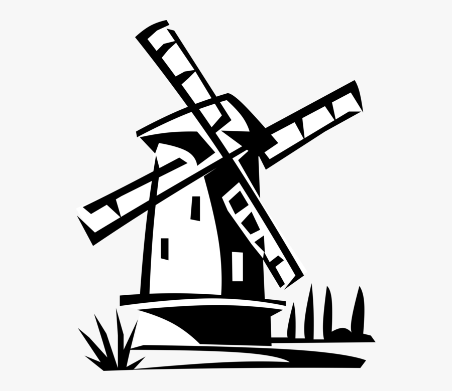 Vector Illustration Of Dutch Windmill In The Netherlands, - Free Dutch Windmill Drawing, Transparent Clipart