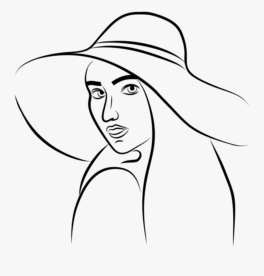 Woman In Hat Line Art Clip Arts - Mulher Chapeu Png Desenho, Transparent Clipart