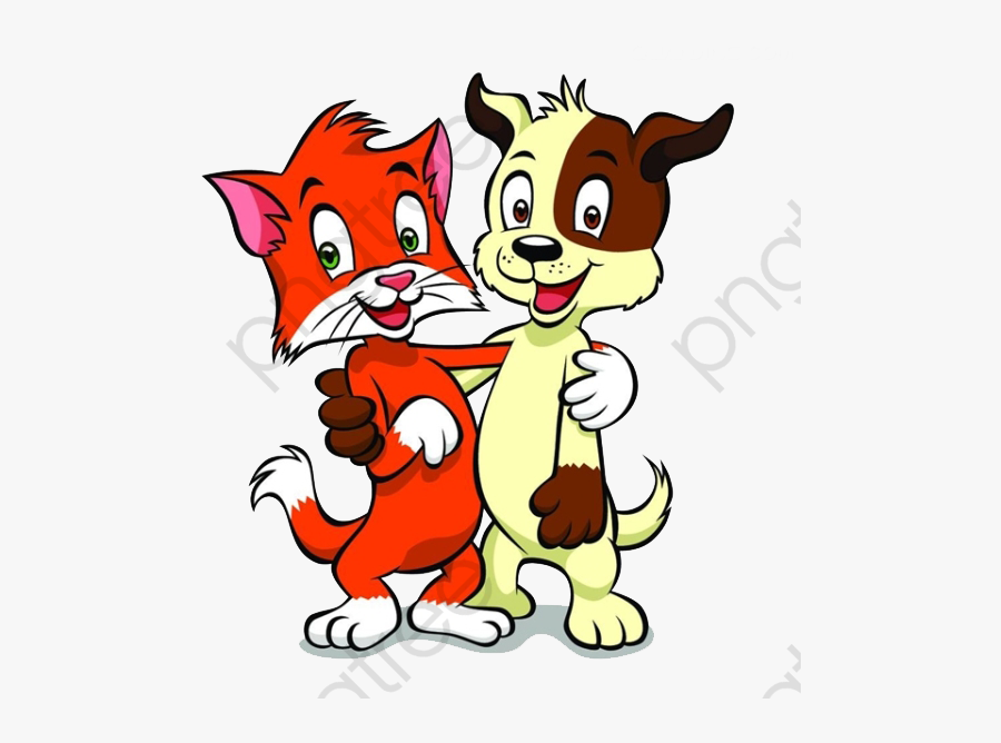 Hug With Cats And Dogs - Perro Y Gato Abrazados Caricatura, Transparent Clipart