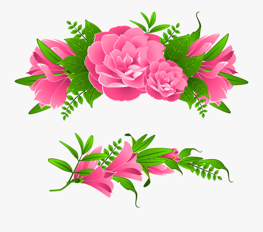 Pink Flowers Decorative Element Png Clipart - Pink Flowers Border Clip Art, Transparent Clipart