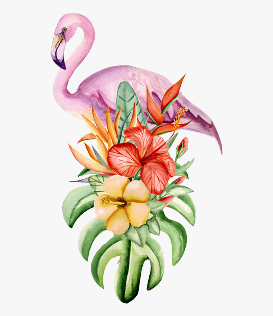 Drawing Of Flamingo With Flowers Clipart , Png Download - Transfert Flamant Rose, Transparent Clipart