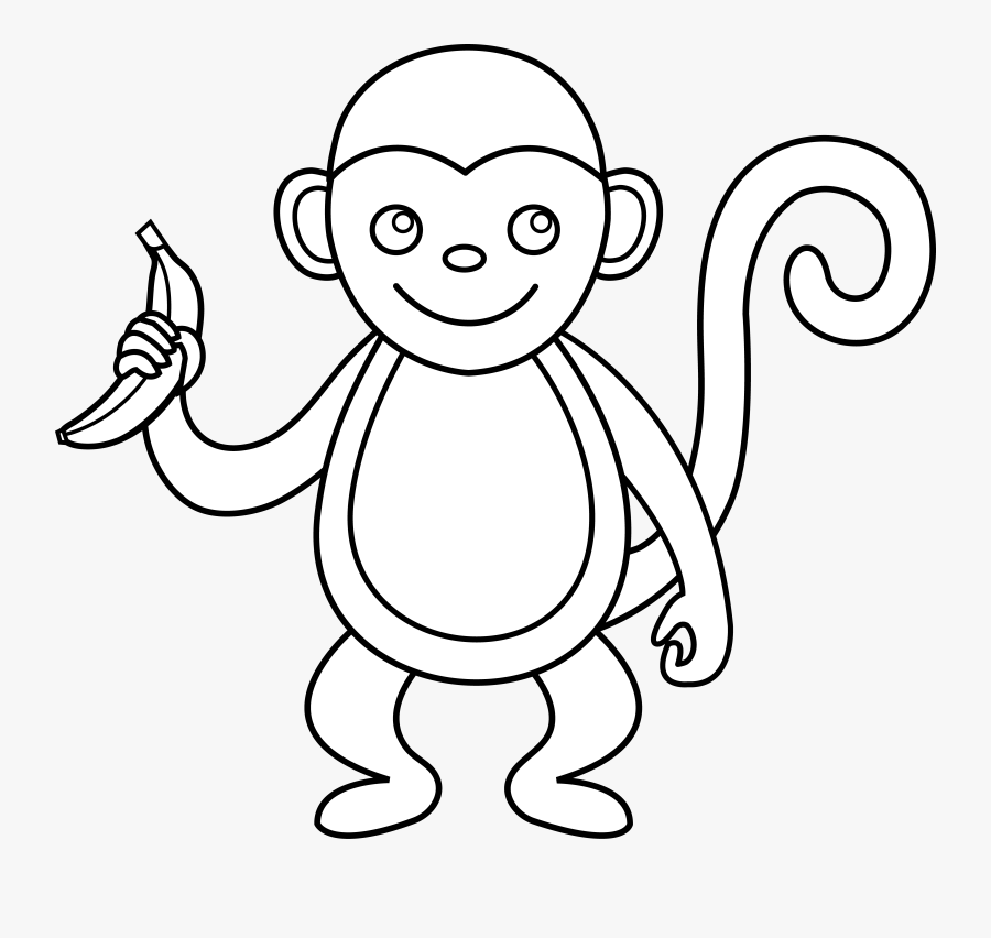 Cute Monkey Line Art - Cartoon Monkey Outline, Transparent Clipart