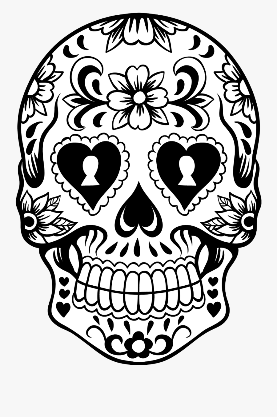Sugar Skull Wreath - Black And White Sugar Skull Clipart, Transparent Clipart