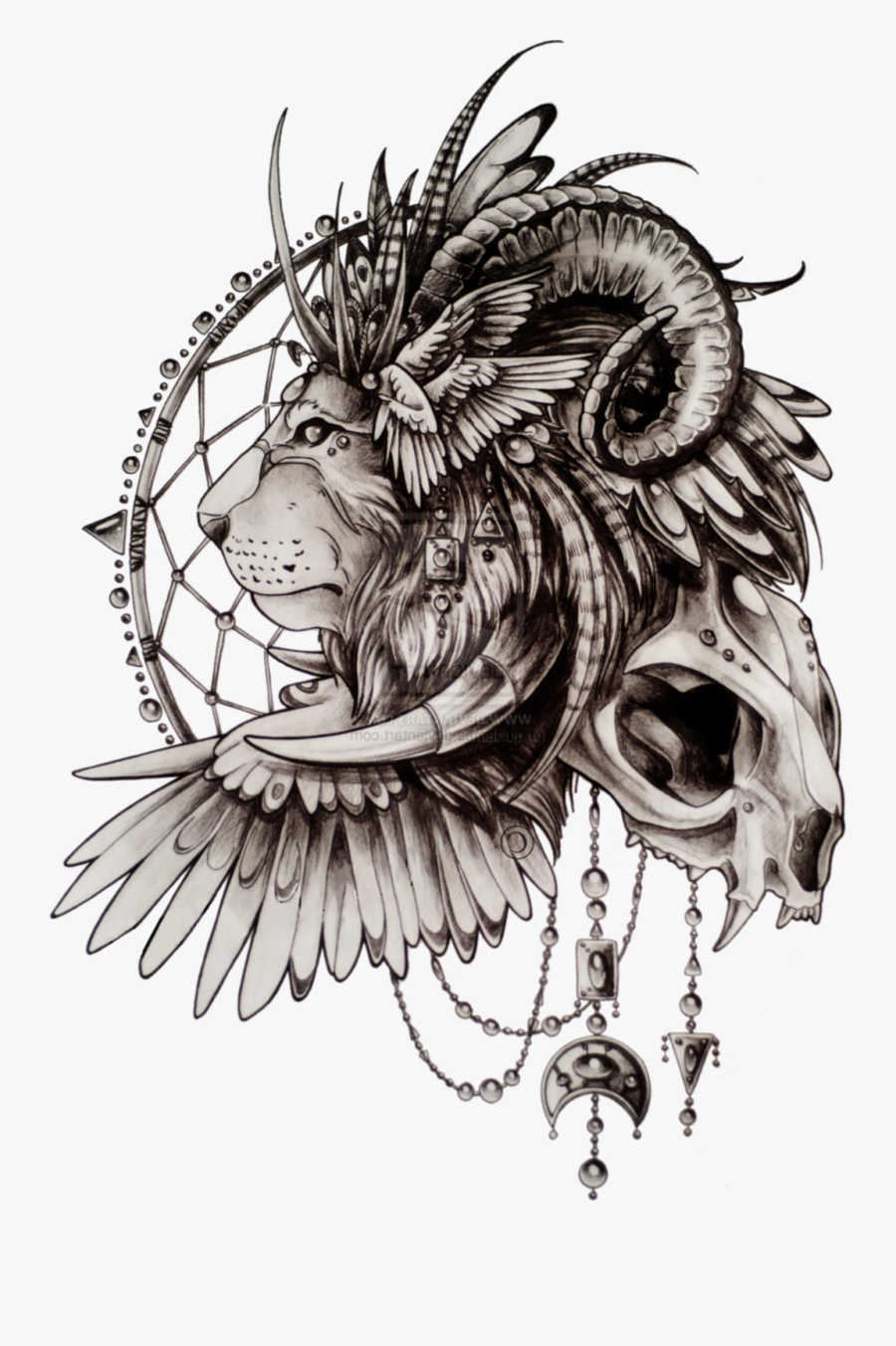 Koi Tattoo Art Sleeve Watercolor Fantasy Lion Clipart - Skull Tattoo Png Tattoo, Transparent Clipart