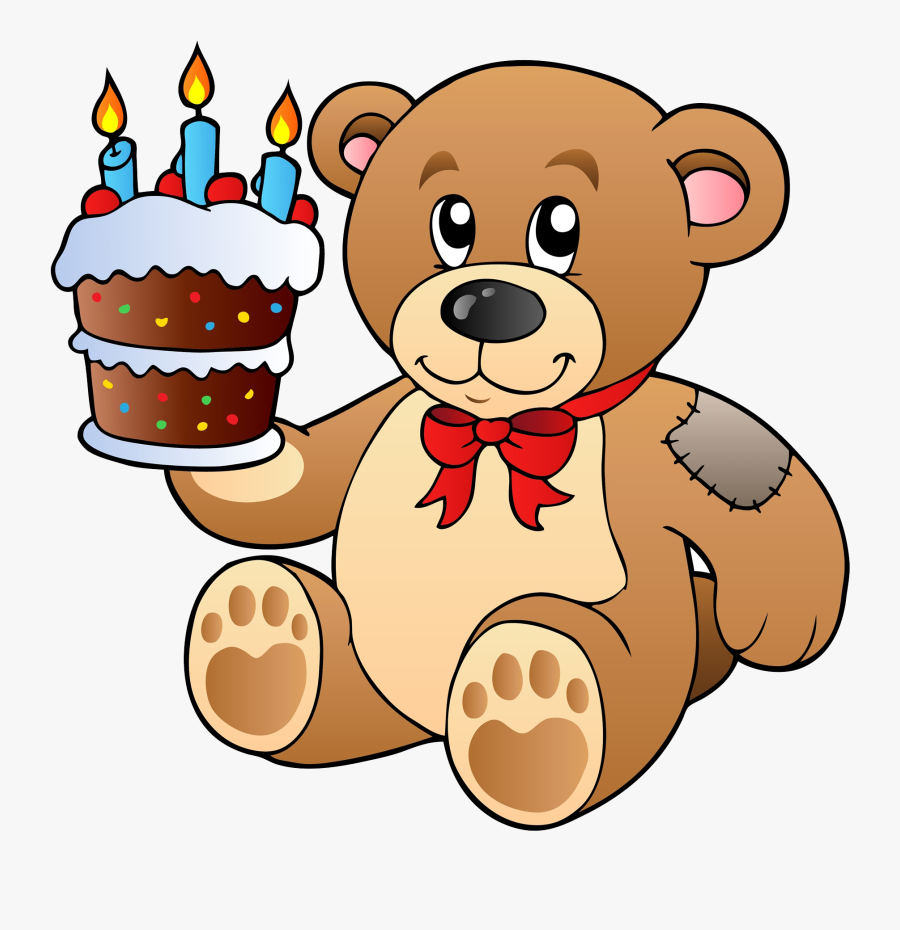 Birthday Cake Teddy Bear Clip Art - Teddy Bear With Cake, Transparent Clipart