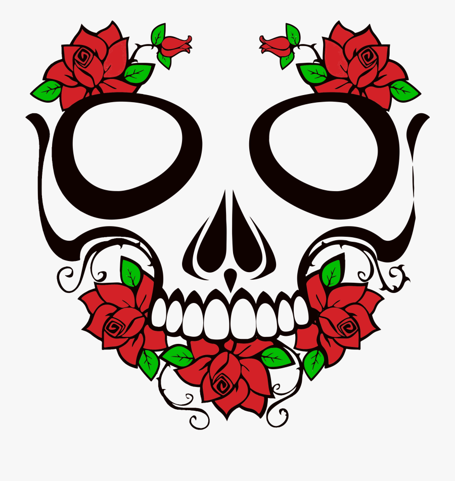 Skull And Roses - Skull With Flowers Clipart, Transparent Clipart