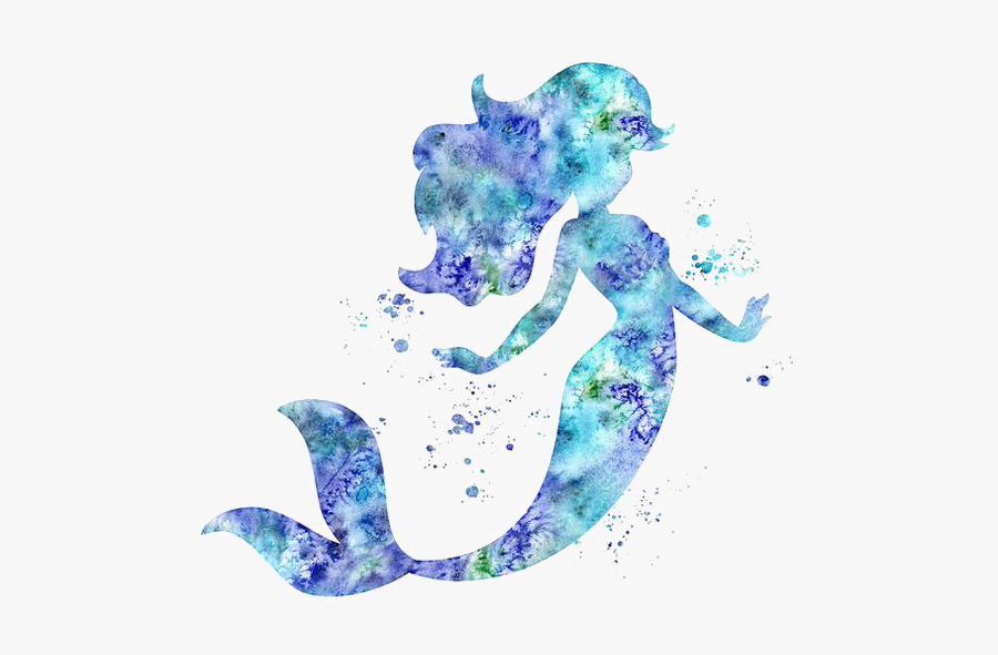 Silhouette Ariel Cinderella Watercolor Printing Painting - Transparent Background Mermaid Png, Transparent Clipart