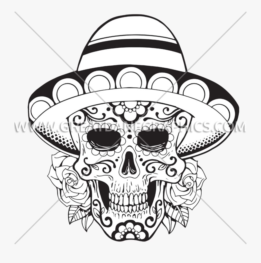 Sombrero Production Ready Artwork - Sugar Skull With Sombrero, Transparent Clipart