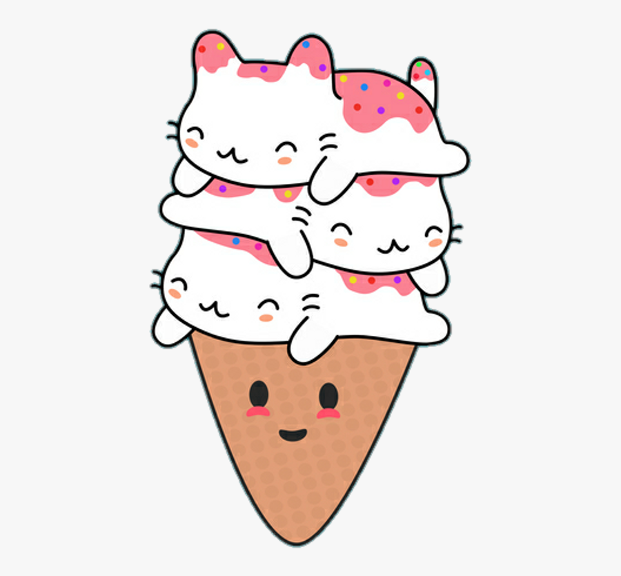 Kawaii Cat Ice Cream , Transparent Cartoons - Kawaii Cat Ice Cream, Transparent Clipart