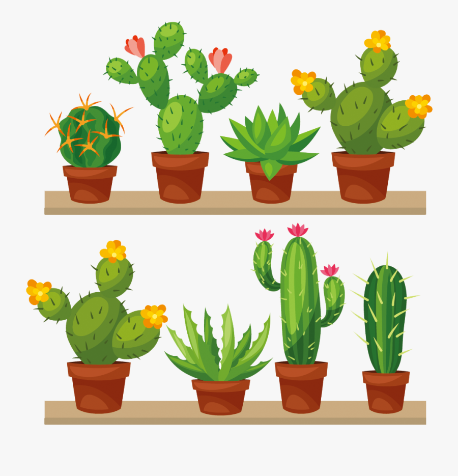 Cactus Transparent Png Clip Art Image - Cactus With Flower Drawing, Transparent Clipart