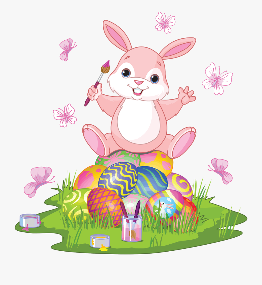 Transparent Easter Grass Png - Easter Bunny With Eggs Clipart, Transparent Clipart