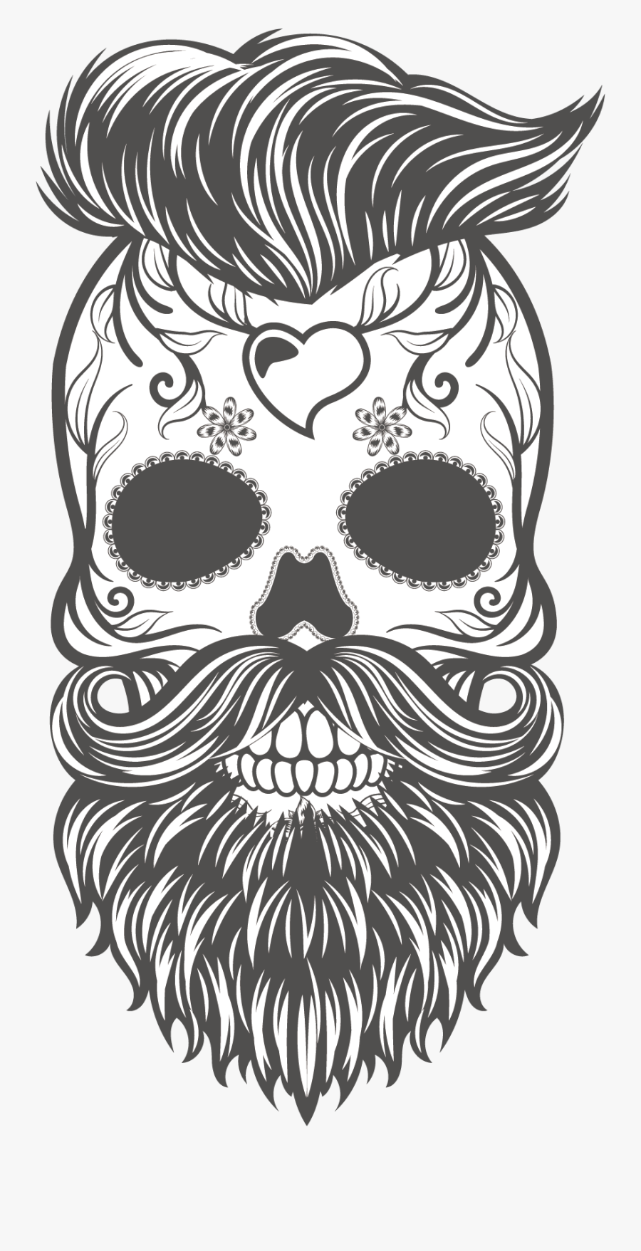 Transparent Sugar Skull Clipart Black And White - Sugar Skull With Beard, Transparent Clipart