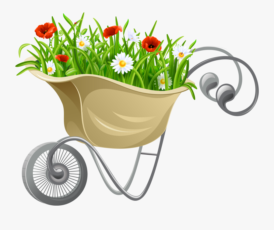 Wheelbarrow With Flowers Clipart - Flowers In Wheelbarrow Clipart, Transparent Clipart