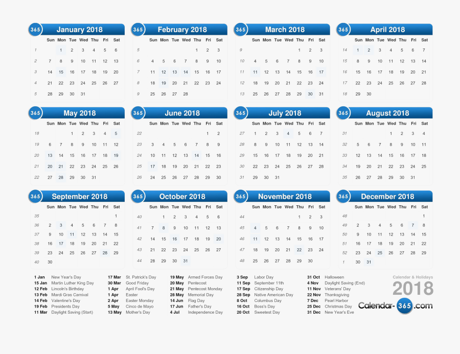 Download 2018 Calendar Png Clipart Background - 2018 Calendar With Week Numbers Uk, Transparent Clipart