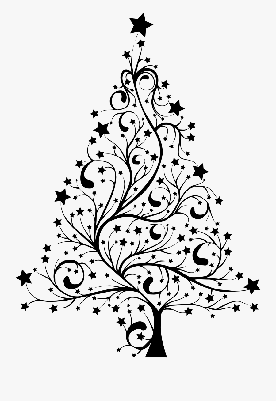 Starry Silhouette Big Image - Christmas Trees Black And White, Transparent Clipart