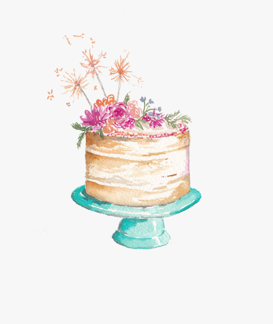 Icing Sugar Watercolor Wedding Cake Frosting Hummingbird - Clipart Watercolor Birthday Cake, Transparent Clipart