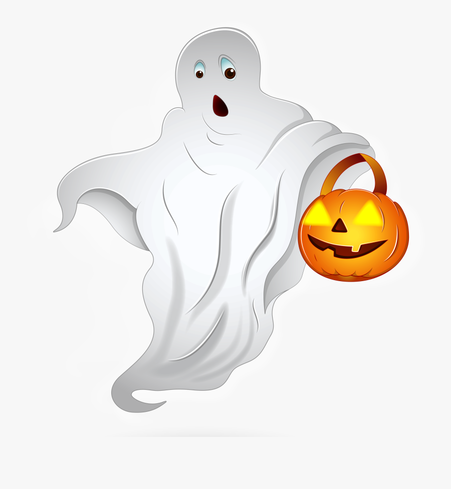 Halloween Ghost With Pumpkin Basket Png Clipart - Halloween Png, Transparent Clipart
