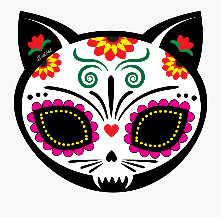 Cat Skull Clipart - Day Of The Dead Cat Skulls, Transparent Clipart