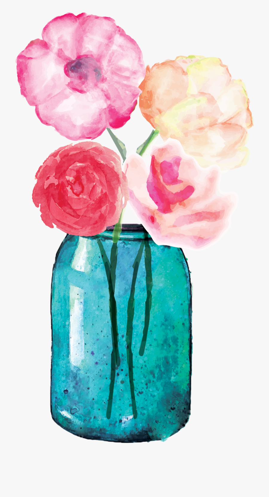 Flowers Clipart Mason Jar - Mason Jar With Flowers Png, Transparent Clipart
