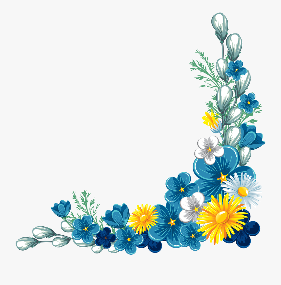 Transparent Blue Flower Border Clipart - Corner Floral Border Png, Transparent Clipart