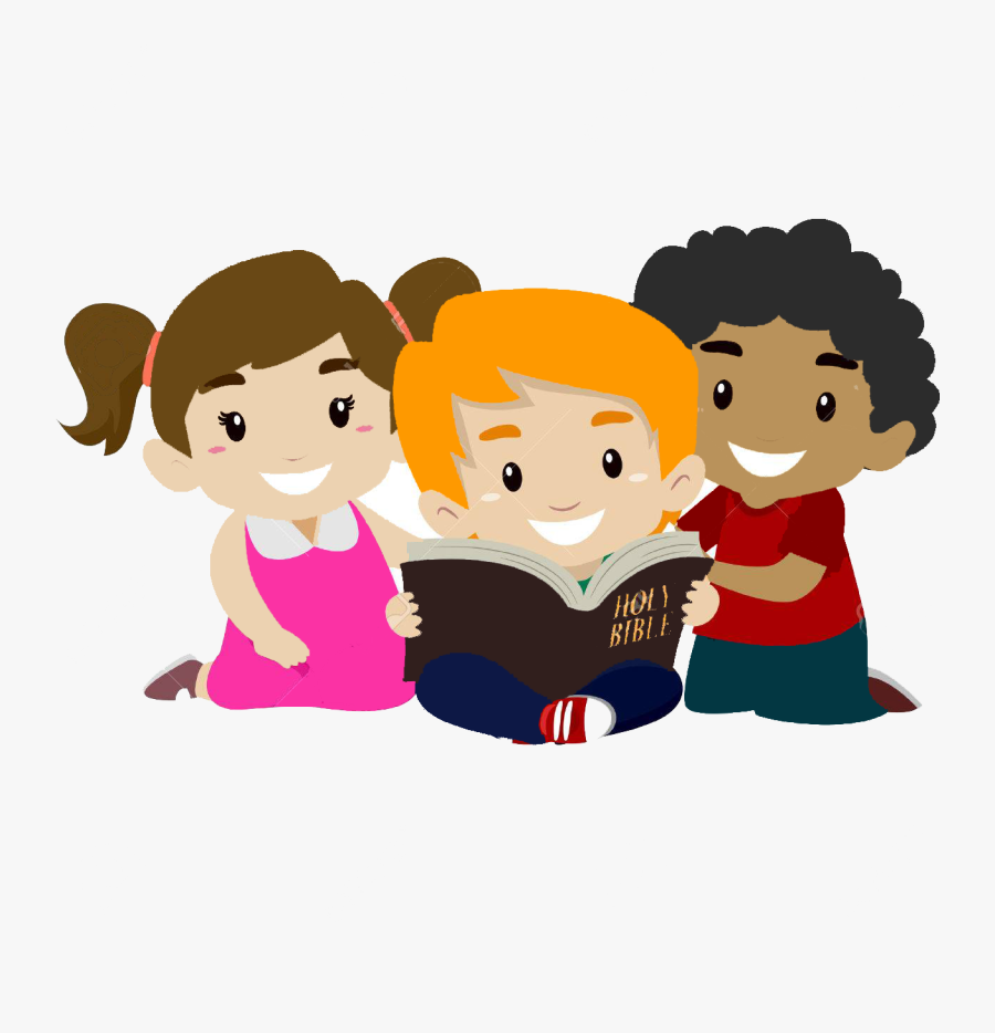 55395845 Vector Illustration Of Children Reading Bible - Kids Bible Cartoon, Transparent Clipart