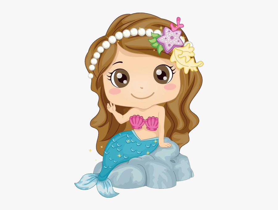 Clip Art A Sitting - Cartoon Mermaid With Brown Hair, Transparent Clipart