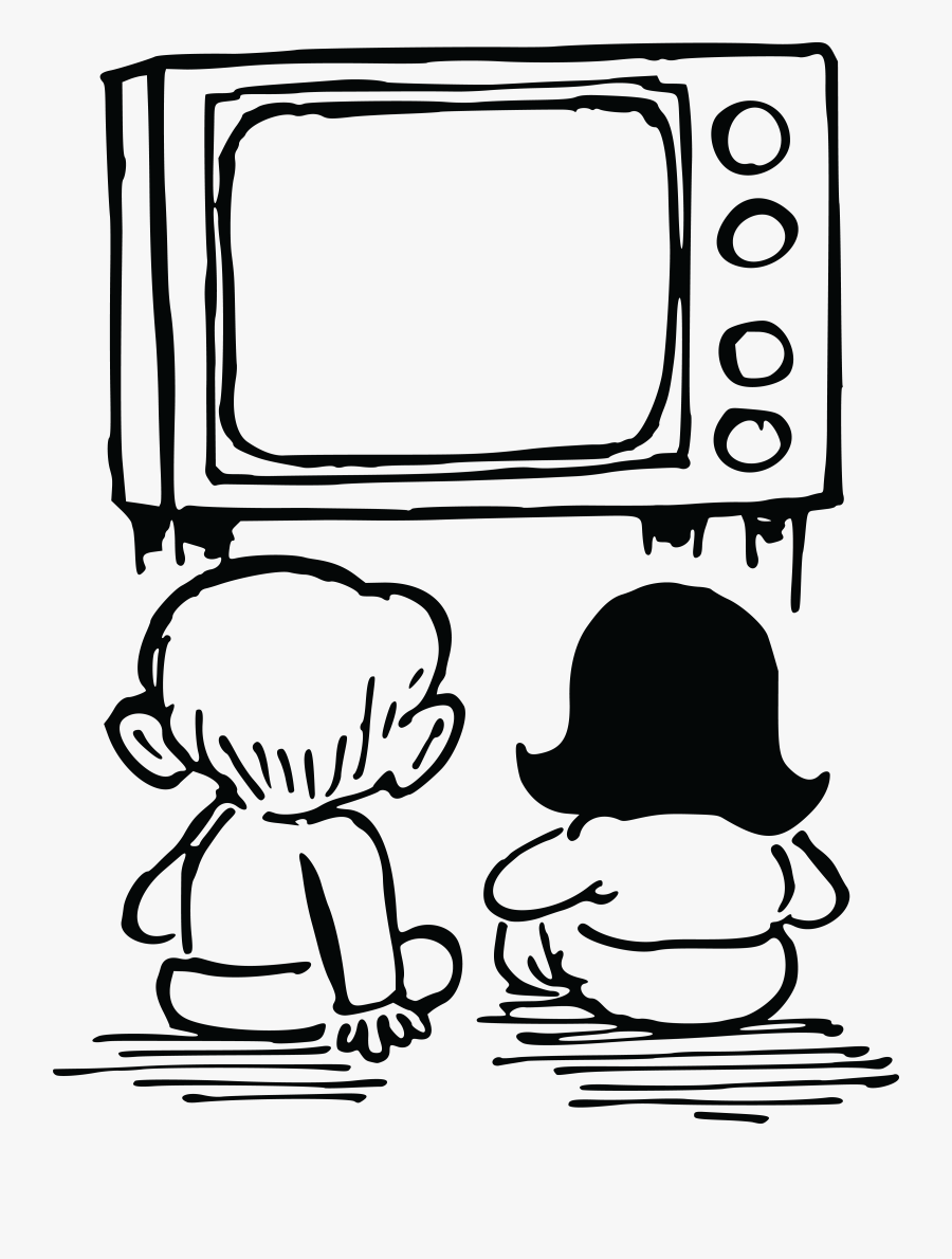 Free Clipart Of Kids Watching - Watching Tv Black And White, Transparent Clipart