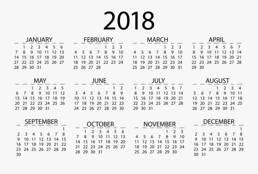 Area,text,monochrome - 2018 Calendar Dates, Transparent Clipart