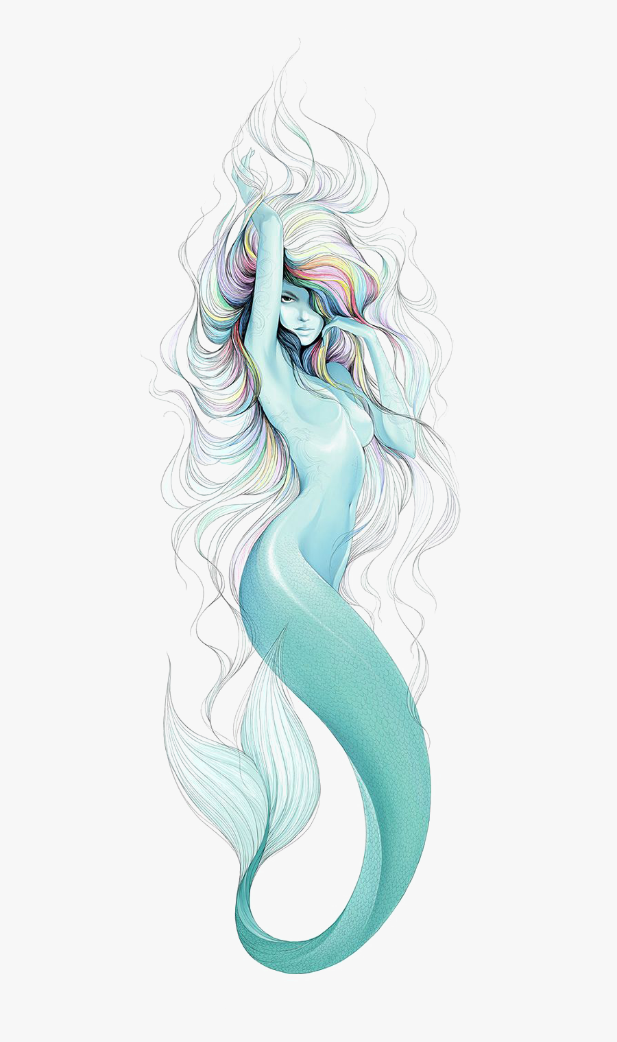 Tattoo Artist Finger Moustache Drawing Mermaid Clipart - Tatuaje De Sirena Diseños, Transparent Clipart