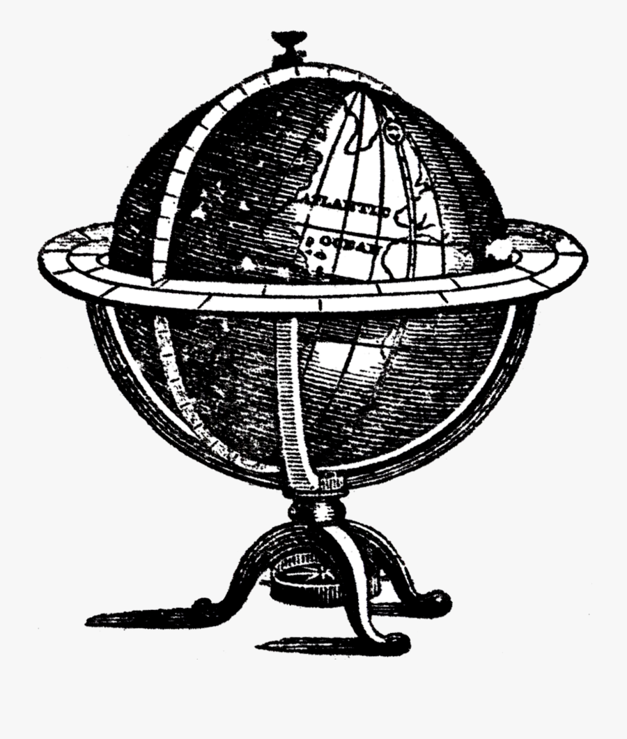 Globe Clipart Steampunk Free On Transparent Png - Antique Globe Black And White, Transparent Clipart
