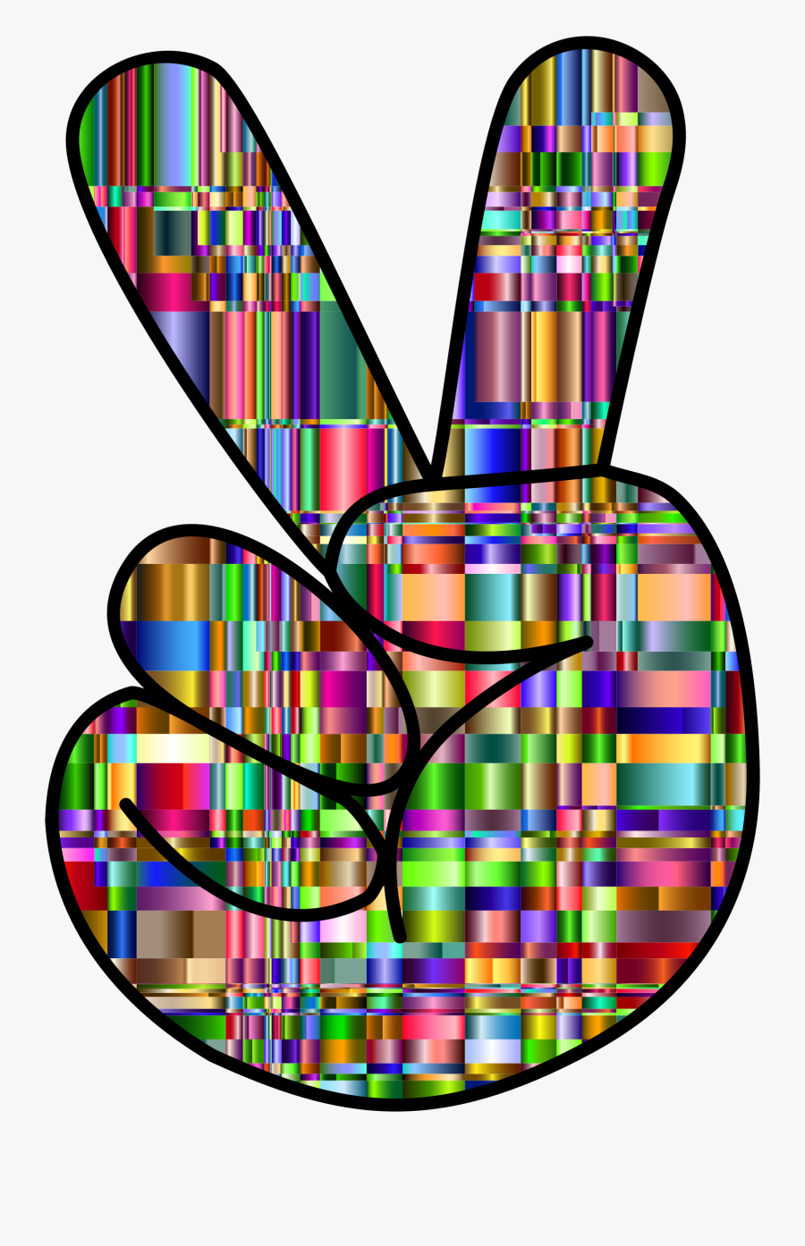 Clipart Checkered Chromaticic Hand Peace Sign - Hippie Peace Sign Clip Art, Transparent Clipart