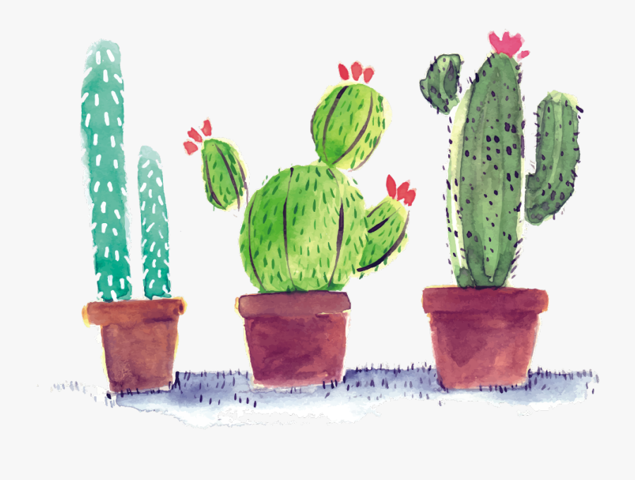 Transparent Watercolor Cactus Png - Watercolor Cactus In Pot, Transparent Clipart
