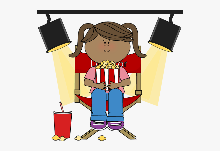 Girl Eating Popcorn In Director"s Chair Clip Art - Eating Popcorn Clip Art, Transparent Clipart