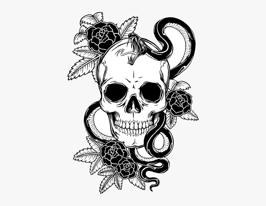 Tattoo Flower Skull Calavera T-shirt Snake Clipart - Skull Rose Snake, Transparent Clipart