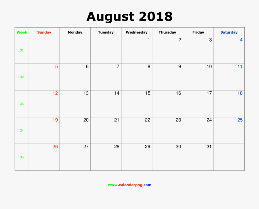 Transparent August Calendar Clipart - Calendar, Transparent Clipart