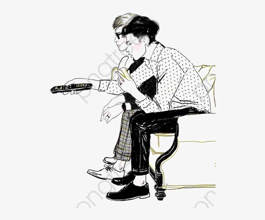 People Watch Tv - Cartoon, Transparent Clipart