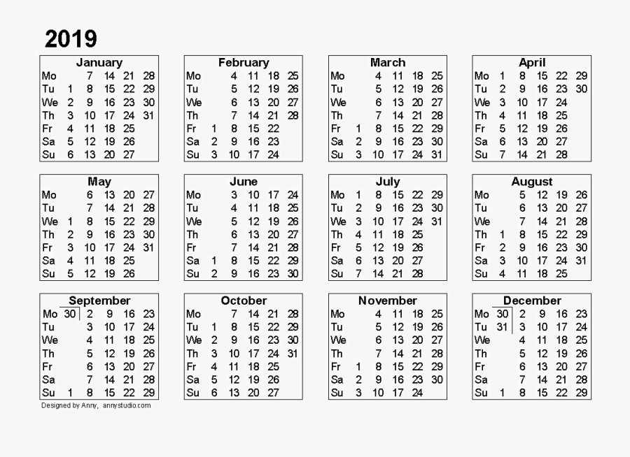 Calendar 2019 Png Vector, Clipart, Psd - Yearly 2019 Calendar Template Excel, Transparent Clipart