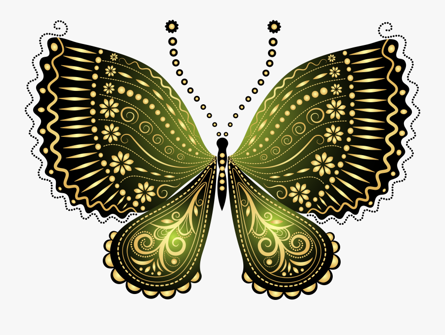 Beautiful Green Decorative Butterfly Png Clipart Image - Black And Gold Butterflies, Transparent Clipart