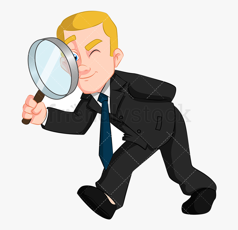 Magnifying Glass A Grinning Businessman Looking Through Man Using