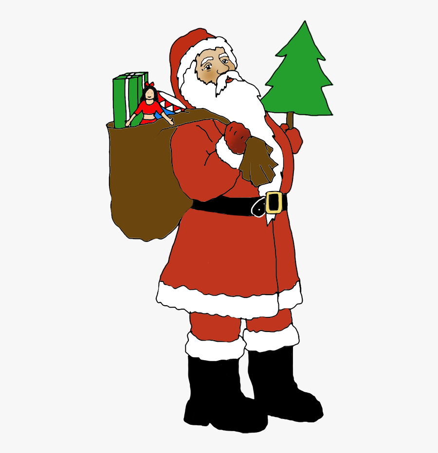 Santa Clip Art With Sack And Christmas Tree - Santa Clipart With Christmas Tree, Transparent Clipart