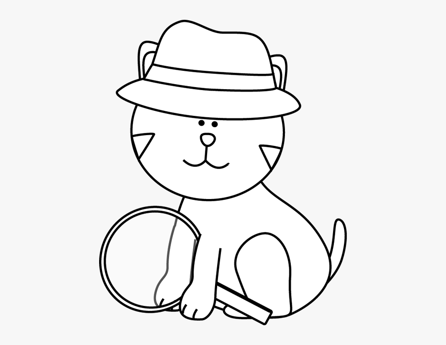 Cat Black And White Black And White Detective Cat Clip - Detective Clipart Black And White, Transparent Clipart