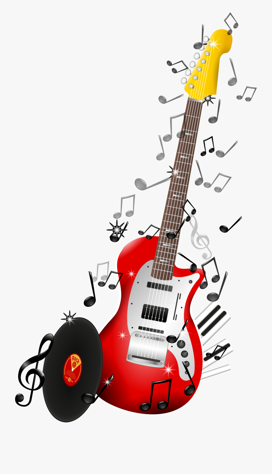 Red Guitar With Musical Notes Clipart, Transparent Clipart